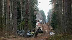 Military equipment parked at a training range in Pabrade north of Vilnius, 27 March, 2025