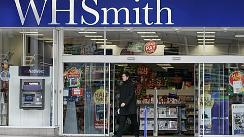 The company logo for the WH Smith retailer chain at their Holborn building in London, Monday Nov. 20, 2006. 