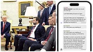 Donald Trump, JD Vance, Pete Hegseth, Mike Waltz, és a Signal-chat egyik oldala