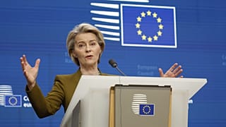 European Commission President Ursula von der Leyen addresses a media conference at the end of an EU summit in Brussels, 20 March, 2025