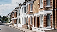 A row of typical British terraced houses. 