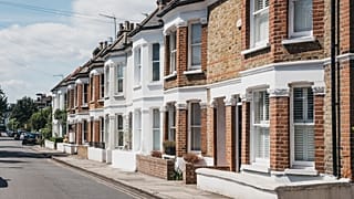 A row of typical British terraced houses. 