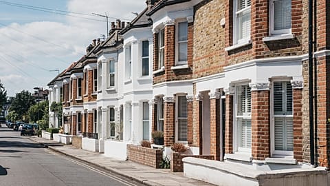 A row of typical British terraced houses. 