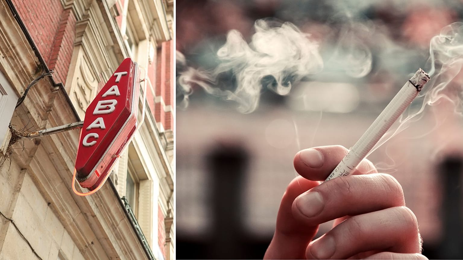 Fumar cigarrillos y el cartel de un estanco