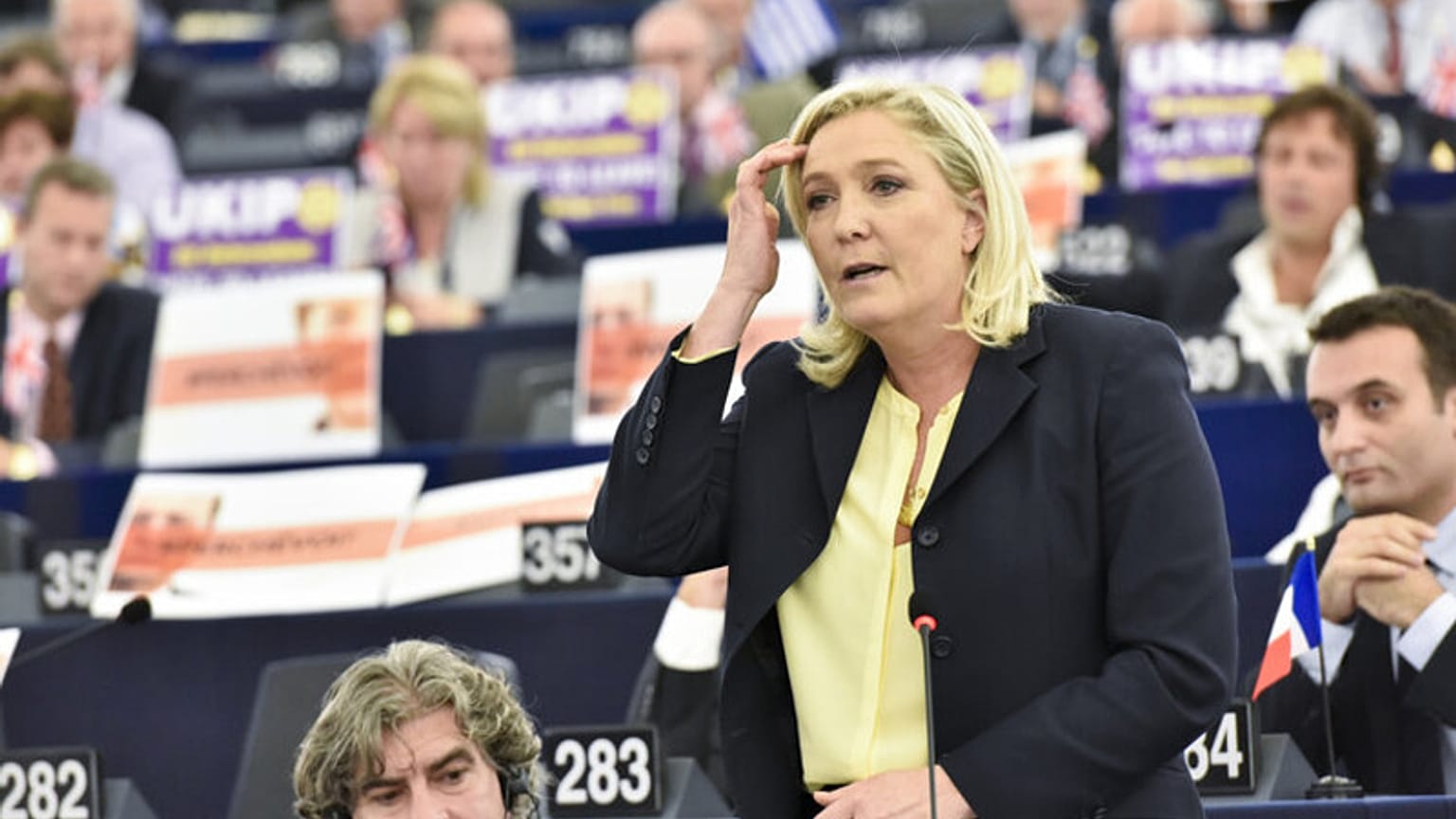 Marine Le Pen during an European Parliament's debate in Strasbourg in 2015