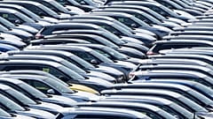 New German cars are stored at a logistic center in Duisburg, Germany. 27 March 2025.