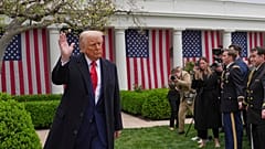 President Donald Trump departs after signing an executive order at an event to announce new tariffs in the Rose Garden of the White House, Wednesday, April 2, 2025.