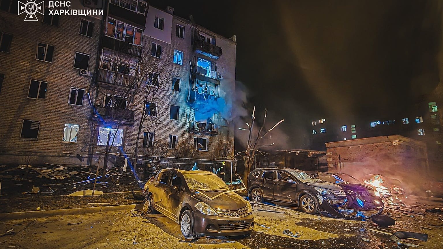 Последствия атаки российских беспилотников по Харькову