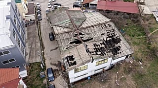 An aerial photograph of the Club Pulse in the town of Kocani, 16 March, 2025
