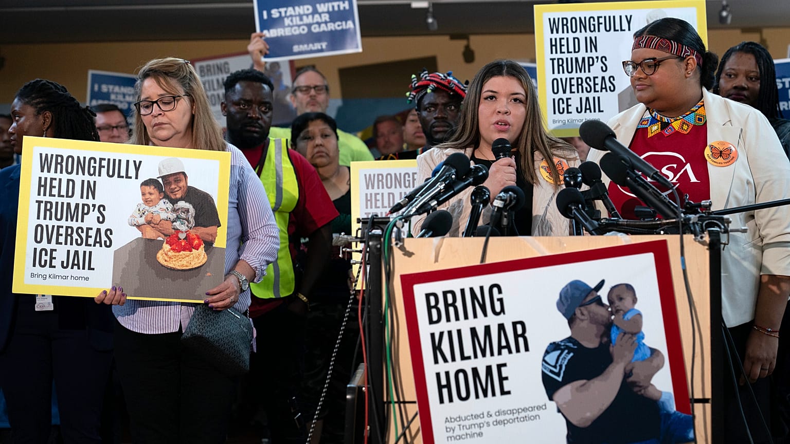 Abrego Garcia's wife, Jennifer Vasquez Sura, speaks during a news conference.