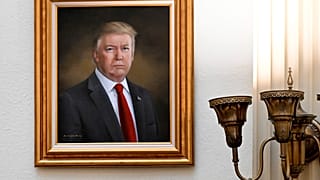 A portrait of President Donald Trump hangs on a wall on the third floor of the Colorado Capitol, Monday, March 24, 2025