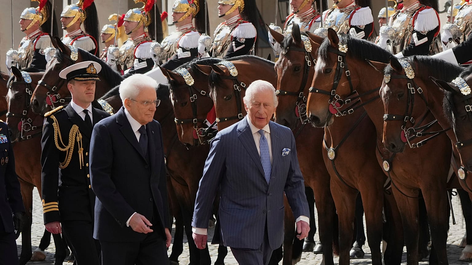 Re Carlo III in visita di Stato in Italia incontra il presidente della Repubblica Sergio Mattarella al Quirinale, 08/04/2025