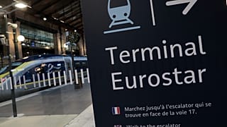 An information board is displayed at Gare du Nord train station in Paris, France. 21 December 2020.
