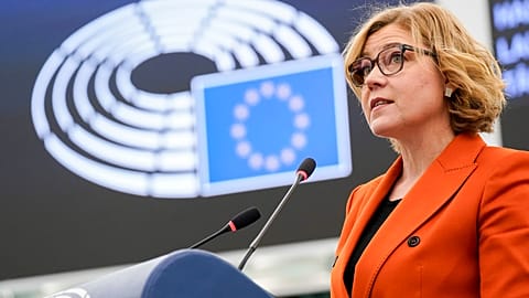 EU Tech Commissioner Henna Virkkunen speaking in the European Parliament. 