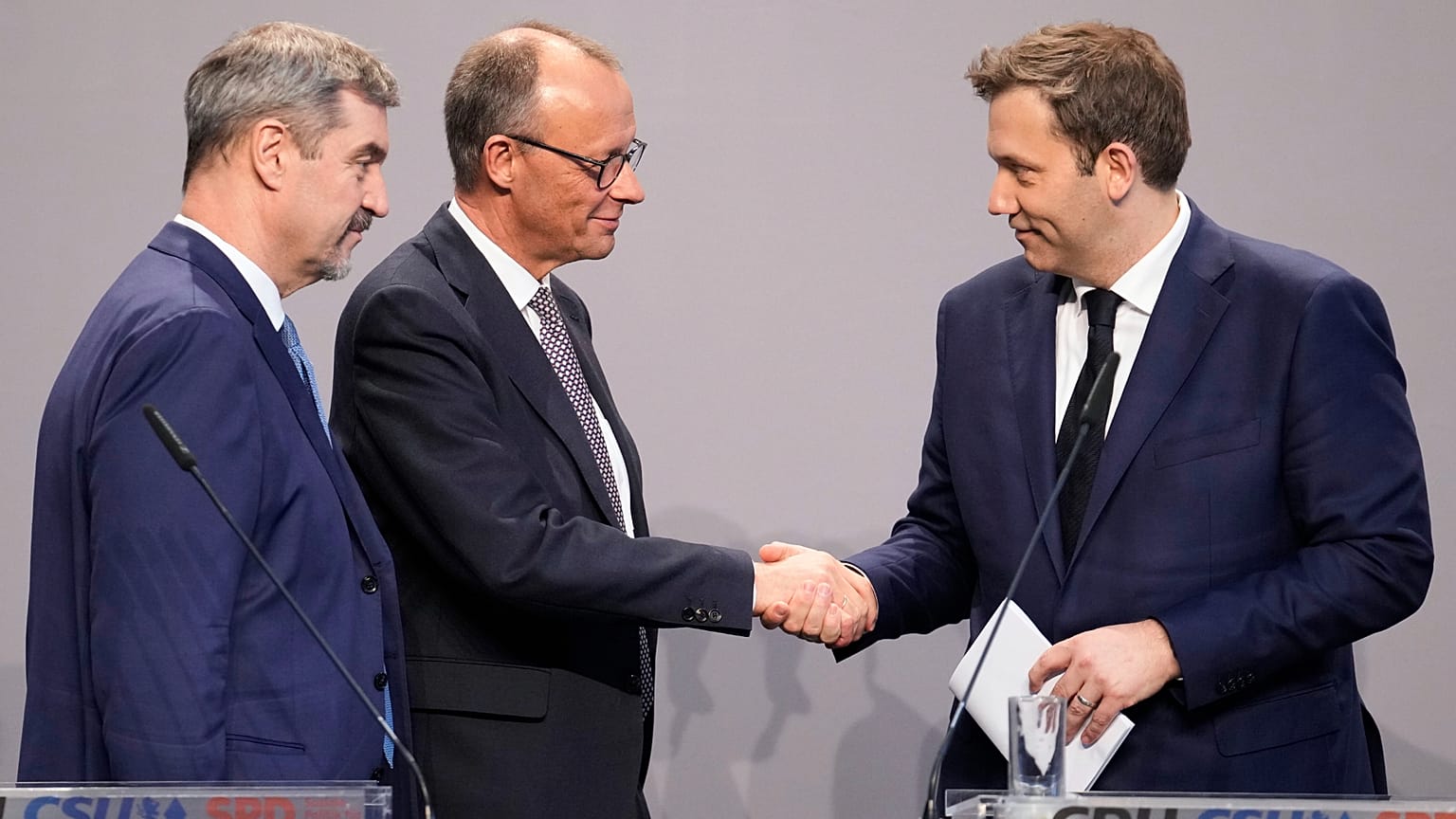 Friedrich Merz von der CDU, Markus Söder von der CSU und Lars Klingbeil von der SPD 