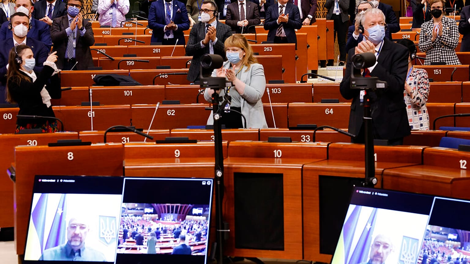 Avrupa Konseyi Parlamenter Meclisi'nin bir oturumu sırasında çekilmiş bir fotoğraf, 14 Mart 2022