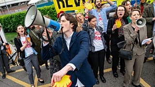 Climate protesters outside Shell's AGM last year.