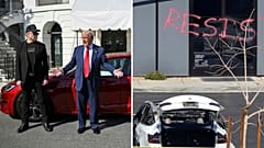 (1) Musk és Trump (2) az egyik rongálás helyszíne