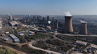 This screen grab from PA video shows a view of the British Steel plant in Scunthorpe, Lincolnshire, Saturday April 12, 2025.
