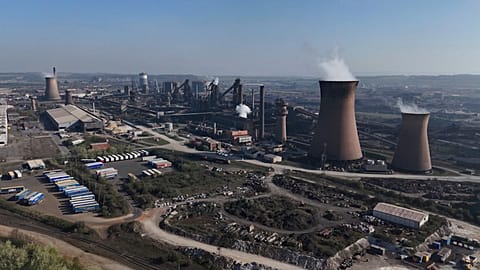 This screen grab from PA video shows a view of the British Steel plant in Scunthorpe, Lincolnshire, Saturday April 12, 2025.