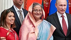 Tulip Siddiq, Bangladesh prime minister Sheikh Hasina and Russian president Vladimir Putin attend a signing ceremony in the Kremlin in Moscow in 2013.