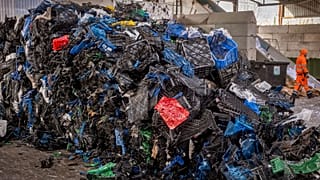 Plastic waste is stored in a recycling centre in Frankfurt, Germany, 27 November 2024.