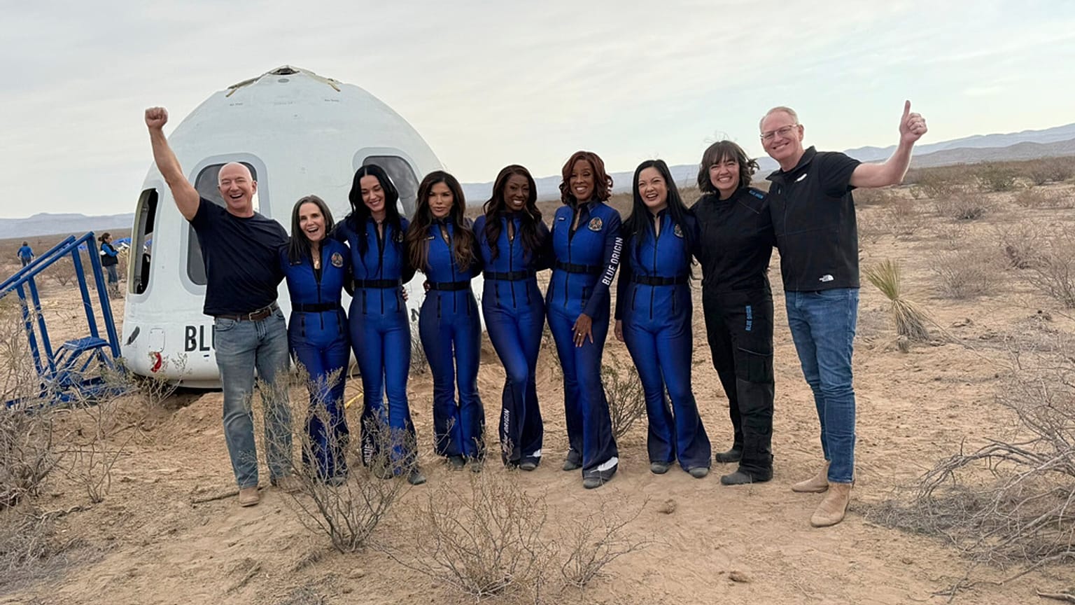 Jeff Bezos, Kerianne Flynn, Katy Perry, Lauren Sanchez, Aisha Bowe, Gayle King, Amanda Nguyen, Sarah Knights, Dave Limp