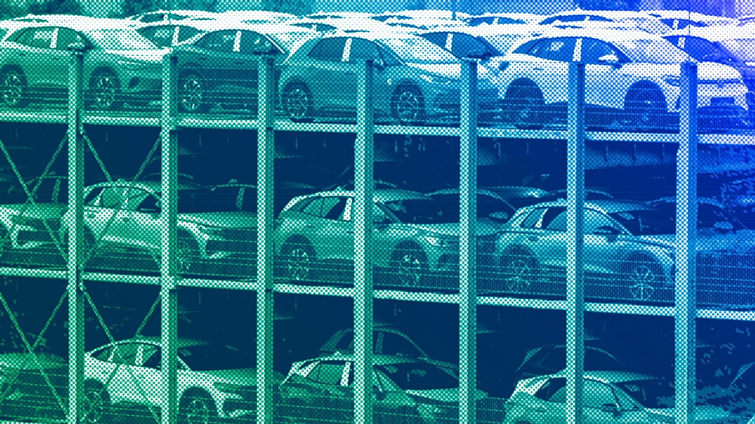 Electric vehicles parked on the Zwickau plant premises in Zwickau, eastern Germany, September 2023