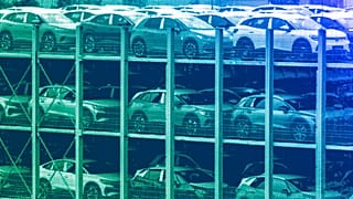 Electric vehicles parked on the Zwickau plant premises in Zwickau, eastern Germany, September 2023