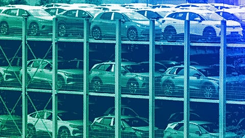 Electric vehicles parked on the Zwickau plant premises in Zwickau, eastern Germany, September 2023