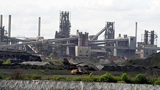 A general view of blast furnaces at the British Steel site in Scunthorpe, England, Monday April 14, 2025.