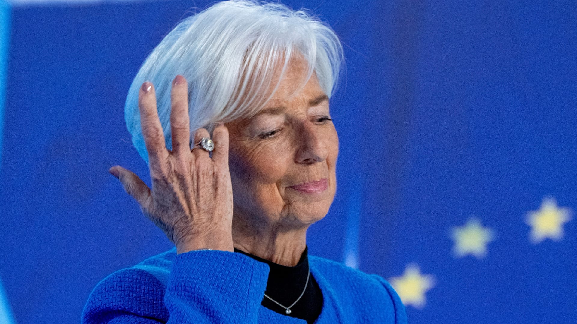 Кристин Лагард на пресс-конференции после заседания управляющего совета ЕЦБ во Франкфурте, Германия, 30 января 2025 года.