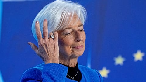 Кристин Лагард на пресс-конференции после заседания управляющего совета ЕЦБ во Франкфурте, Германия, 30 января 2025 года.