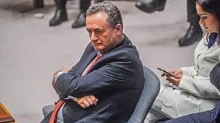 وزير الدفاع الإسرائيلي، يسرائيل كاتس خلال اجتماع لمجلس الأمن التابع للأمم المتحدة حول الحرب في غزة، 11 مارس/آذار 2024