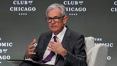 Chair of the Board of Governors of the Federal Reserve System Jerome Powell speaks during an event hosted by the Economic Club of Chicago, Wednesday, April 16, 2025.