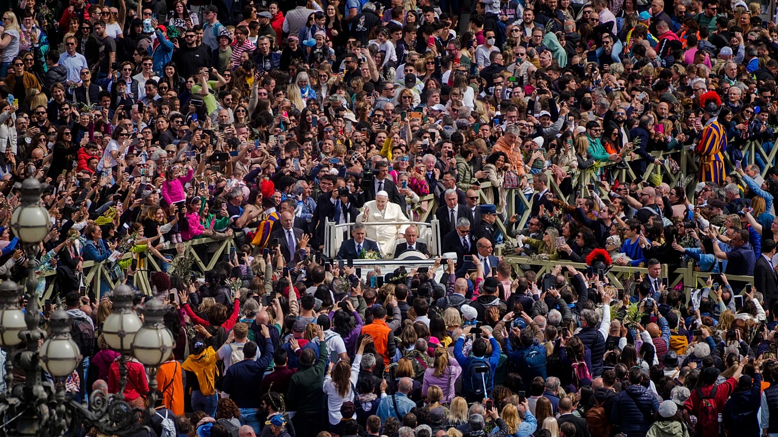 Pope Francis leaves after celebrating the Palm Sunday's mass in St. Peter's Square at the Vatican, 2 April, 2023