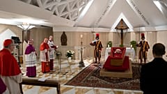 Pope Francis' body is laid out in state inside his private chapel at the Vatican, 21 April, 2025