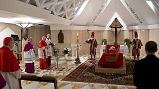 Pope Francis' body is laid out in state inside his private chapel at the Vatican, 21 April, 2025