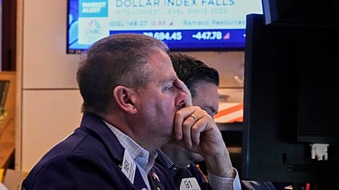 rader Thomas McCauley works on the floor of the New York Stock Exchange, Monday, April 21, 2025. 