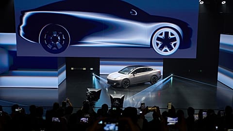 A concept car is shown during the Volkswagen Group media night ahead of the Auto Show in Shanghai, Tuesday, April 22, 2025. 