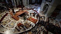 People queue to pay their respect to the late Pope Francis, who will lie in state at St. Peter's Basilica for three days, 23 April, 2025