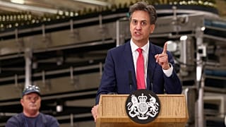Britain's Secretary of State for Energy Security and Net Zero Ed Miliband speaks at a factory in Chester, England, October 2024.