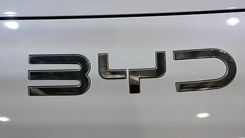 The BYD logo is photographed at the Paris Auto Show, in Paris, Tuesday, Oct. 15, 2024. 