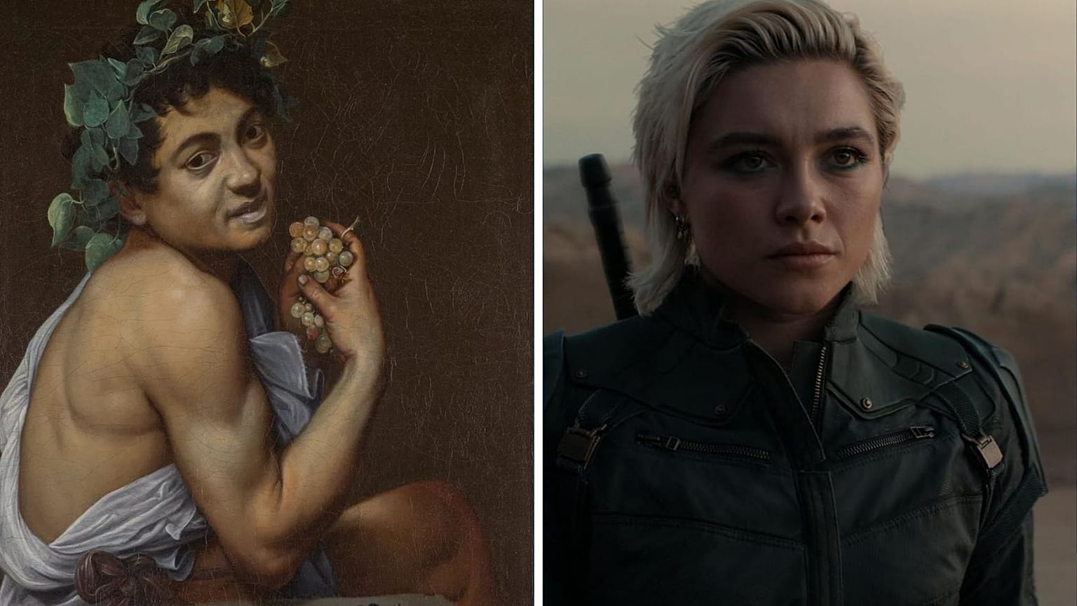 L'autoportrait du Caravage en Bacchus, 1593-4 ; Florence Pugh dans "Thunderbolts*".