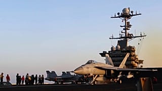 Aircraft launching from the USS Harry S. Truman in the Red Sea before airstrikes in Sanaa, Yemen, 15 March 2025.