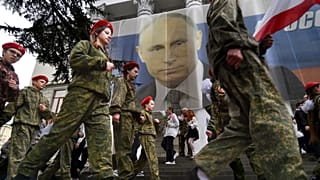 Youths mark the ninth anniversary of the annexation of Crimea from Ukraine in Yalta, 17 March, 2023