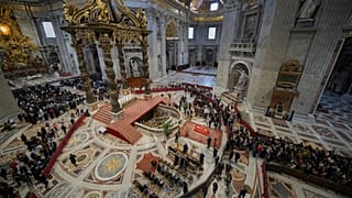 People line up to pay their respects to Pope Francis lying in state at the Vatican, 25 April, 2025