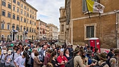 Faithful line up to pay their respects to the tomb of Pope Francis inside St Mary Major Basilica in Rome, 27 April 2025