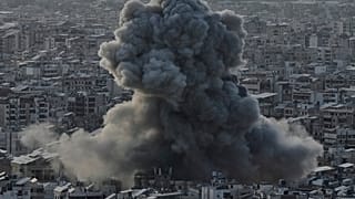 Smoke rises following an Israeli airstrike on Dahiyeh in the southern suburb of Beirut, Lebanon, Sunday, April 27, 2025.