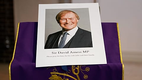 Daughter of murdered UK MP asks for Kneecap apology - pictured: image of murdered British Conservative lawmaker David Amess - 2021